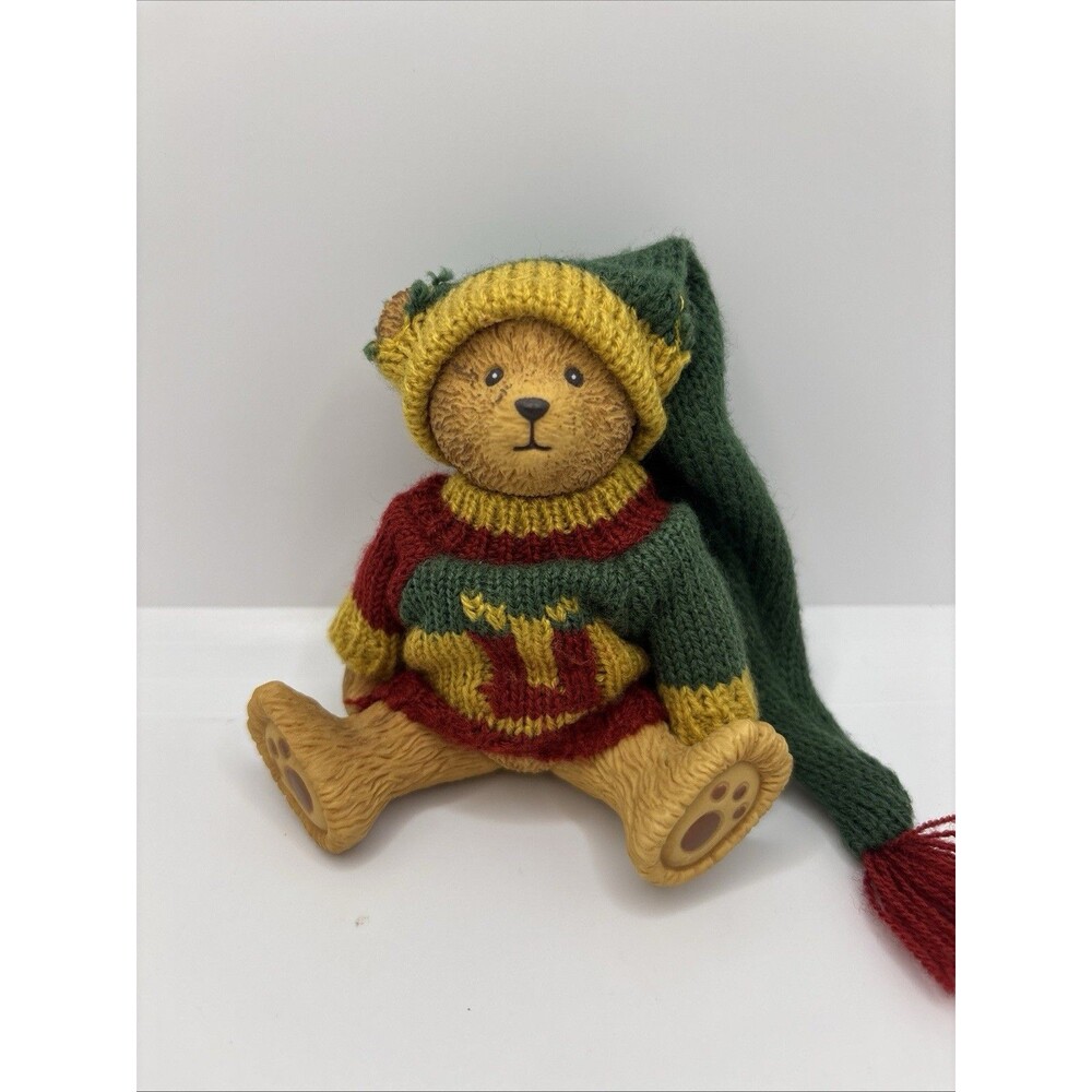 Russ Berrie Teddy Town Bear Figurine Jointed Green Sweater Hat Resin Vintage - Picture 5 of 6